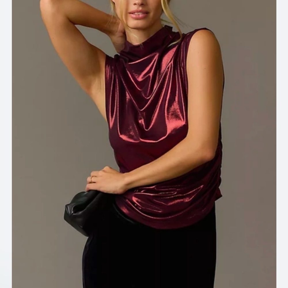 NWT Maeve mock neck shine tank side ruched